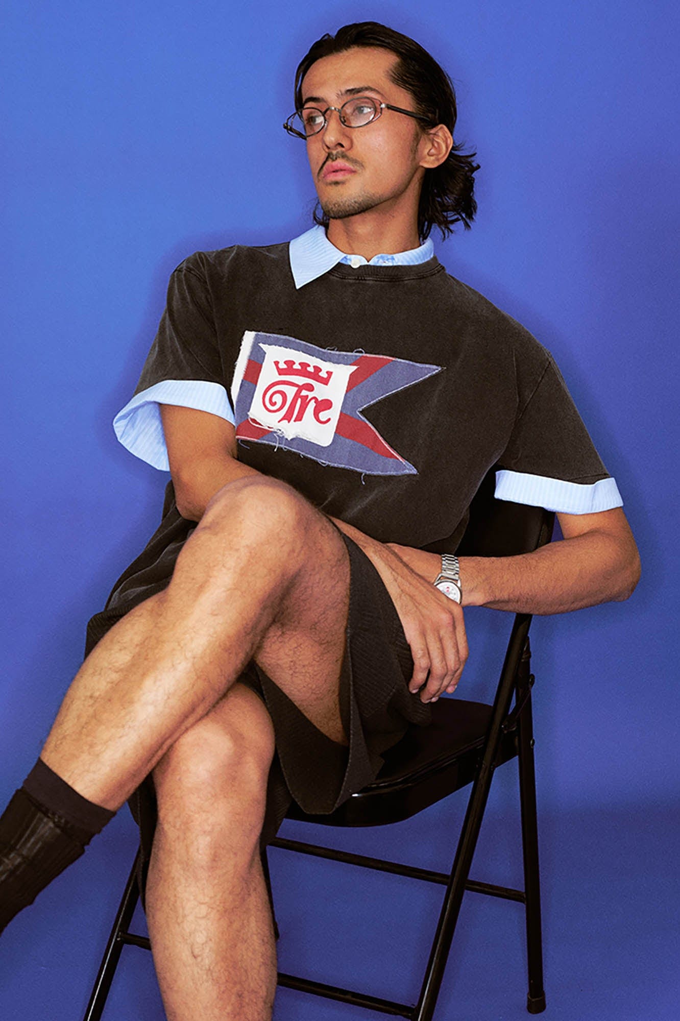 TRECLUB Frayed Patch Flag Washed T-Shirt