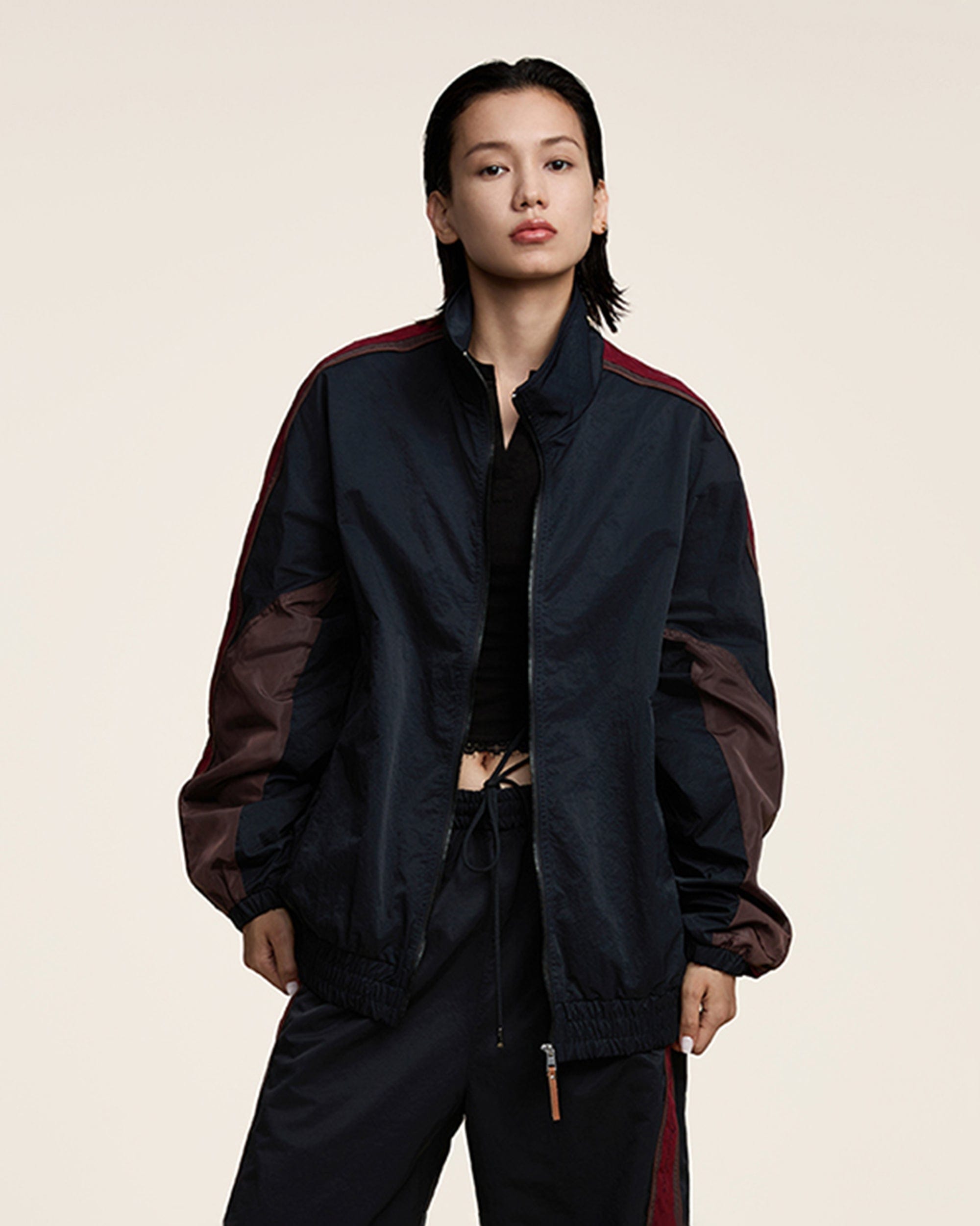 OPICLOTH Classic Color Block Stand Collar Jacket