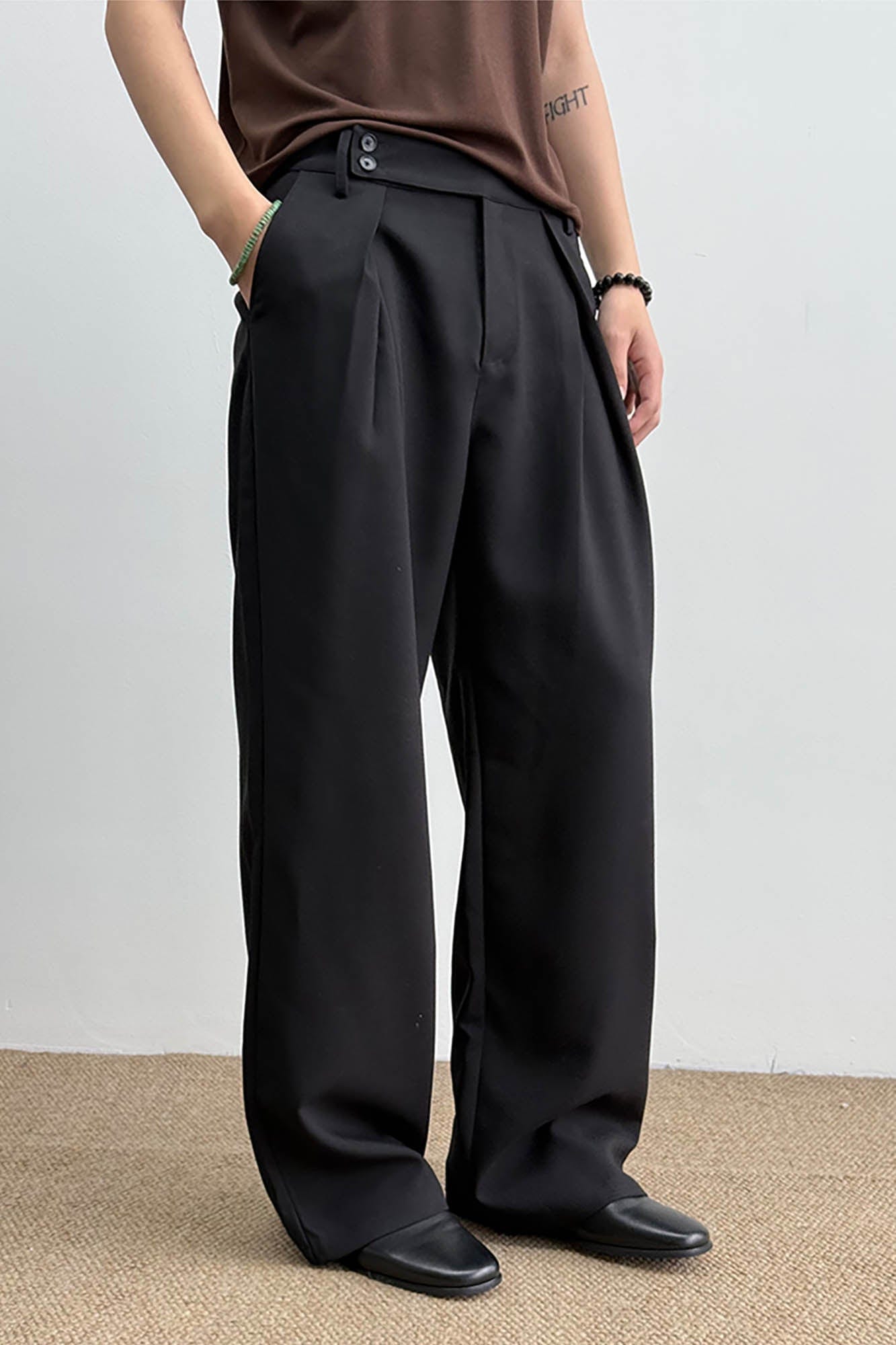 KREATE Inverted Pleats Asymmetric Waist Wide-Leg Trousers