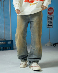 MAKEMORE Classic Acid Washed Crinkled Jeans