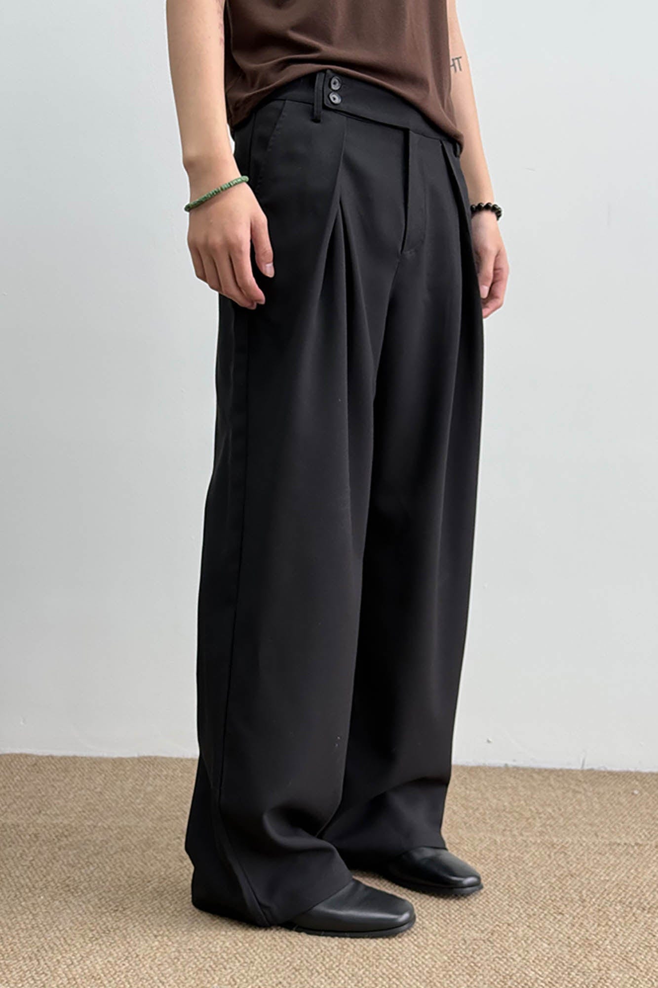 KREATE Inverted Pleats Asymmetric Waist Wide-Leg Trousers