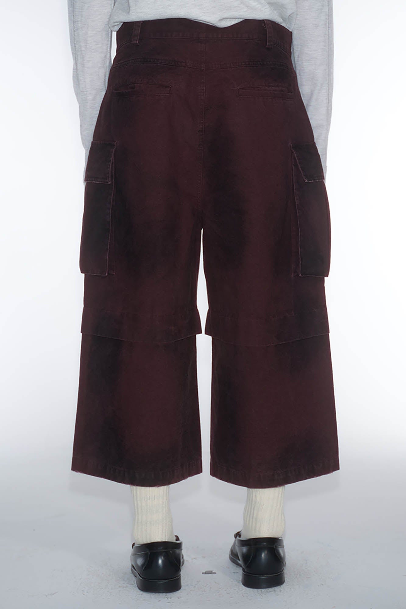 TRECLUB Dirty Washed Multi-Pocket Wide-Leg Shorts