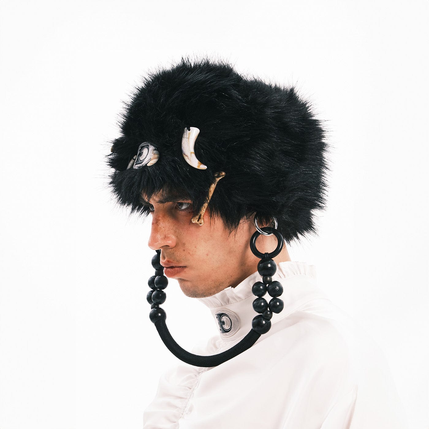 EMBRYO Bone Faux Fur Bag-Hat