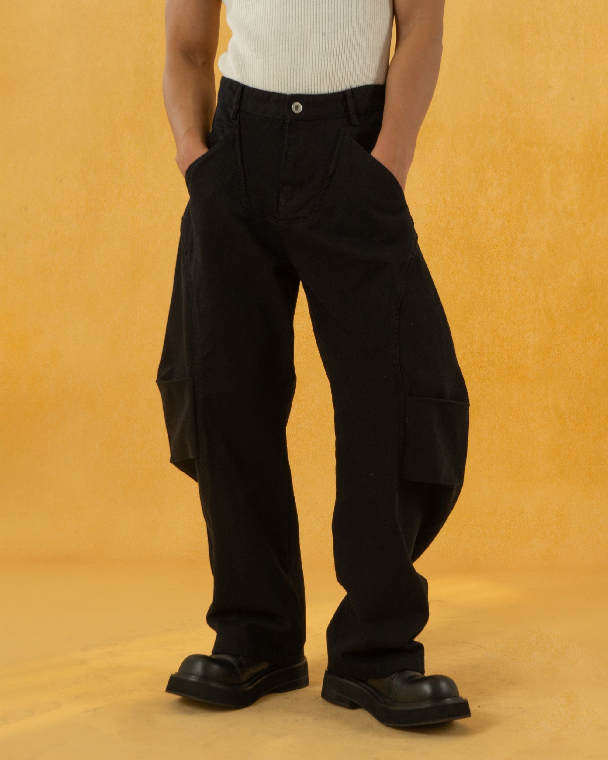 CLP Deconstructed Pleated Button Wide-Leg Pants