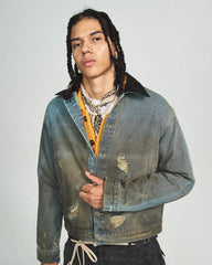 STEEPC Distressed Washed Denim Jacket