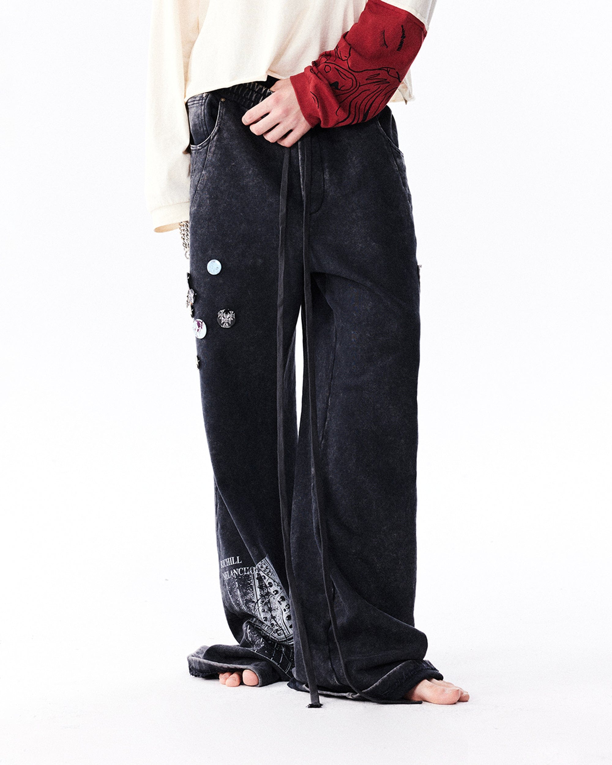 RICHILL Washed Badge Patchwork Pants