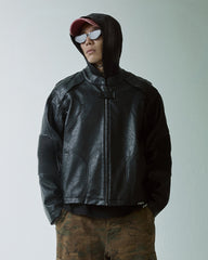 F2CE Modern Deconstructed Faux Leather Biker Jacket Black