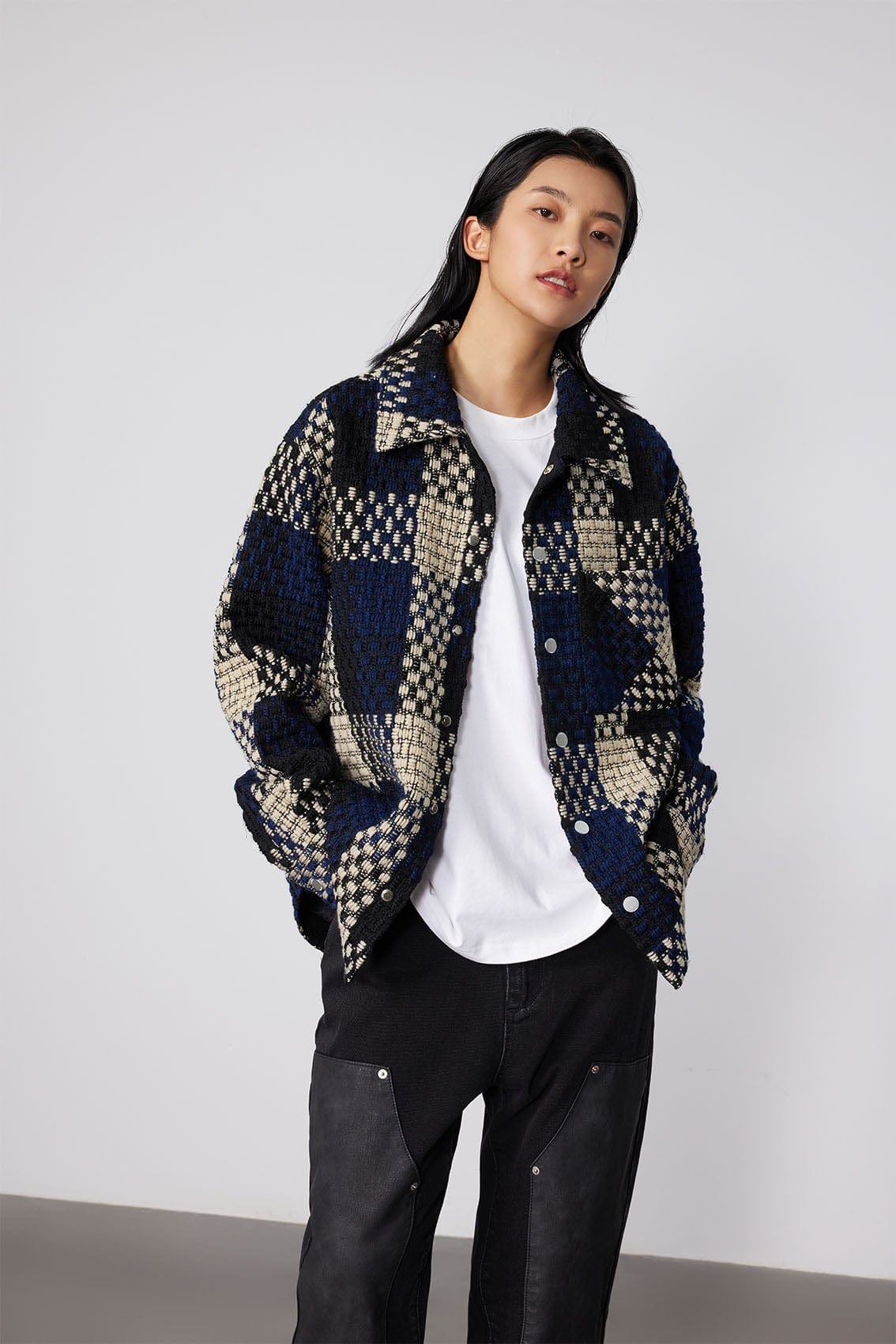 BONELESS Contrast Tweed Plaid Jacket