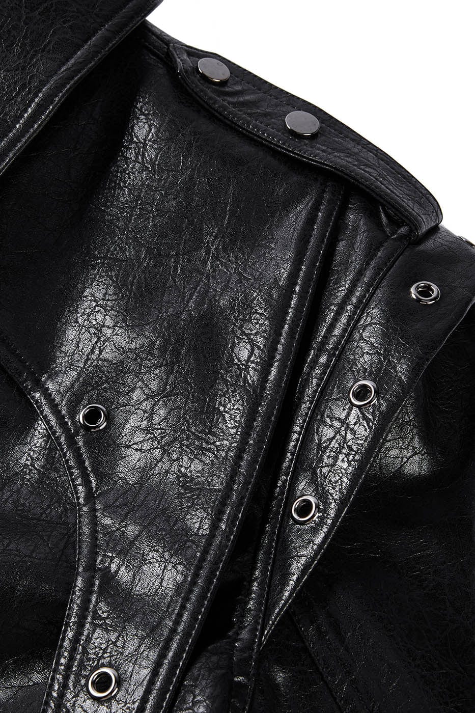 FLYERRER Asymmetrical Hoop-Hole Faux Leather Jacket