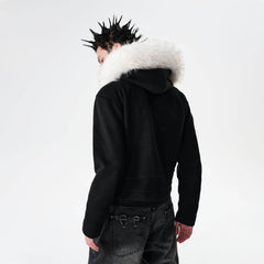 SAVAGEGROWTHWORLD Detachable Fur Collar Double-Zipper Coat