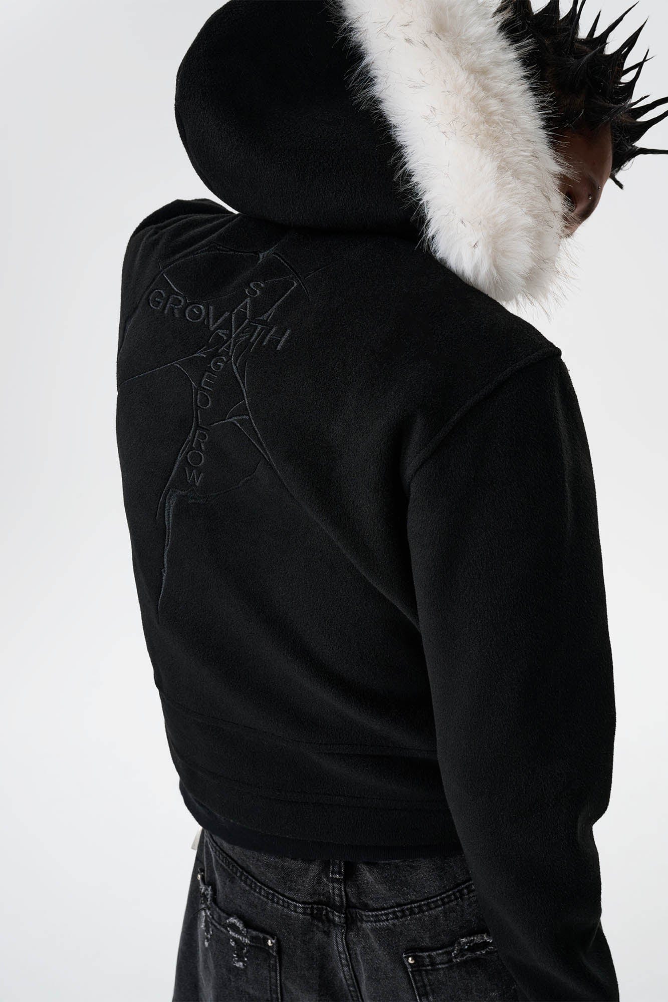 SAVAGEGROWTHWORLD Detachable Fur Collar Double-Zipper Coat