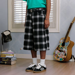 DONSMOKE Retro Plaid Oversized Shorts