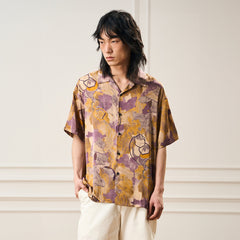EPIC POETRY Botanic Geometry Satin Cuban Half Shirt