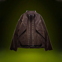 XIPHEVIL Mech Deconstructed Washed Denim Jacket Brown