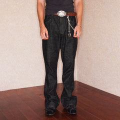 RICHILL Retro Flared Raw Denim Pants