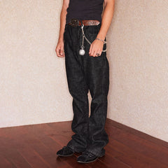 RICHILL Retro Flared Raw Denim Pants