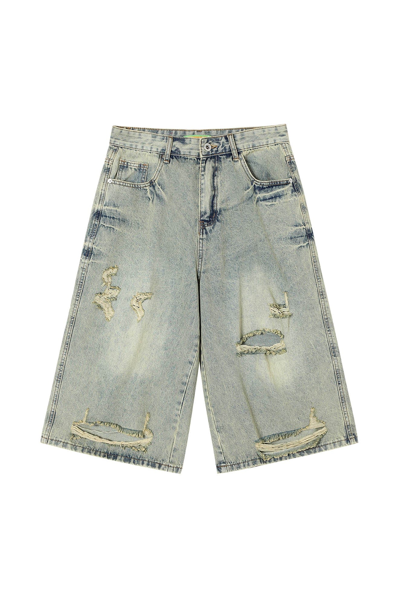 CLP Washed Ripped Knee-Length Denim Shorts