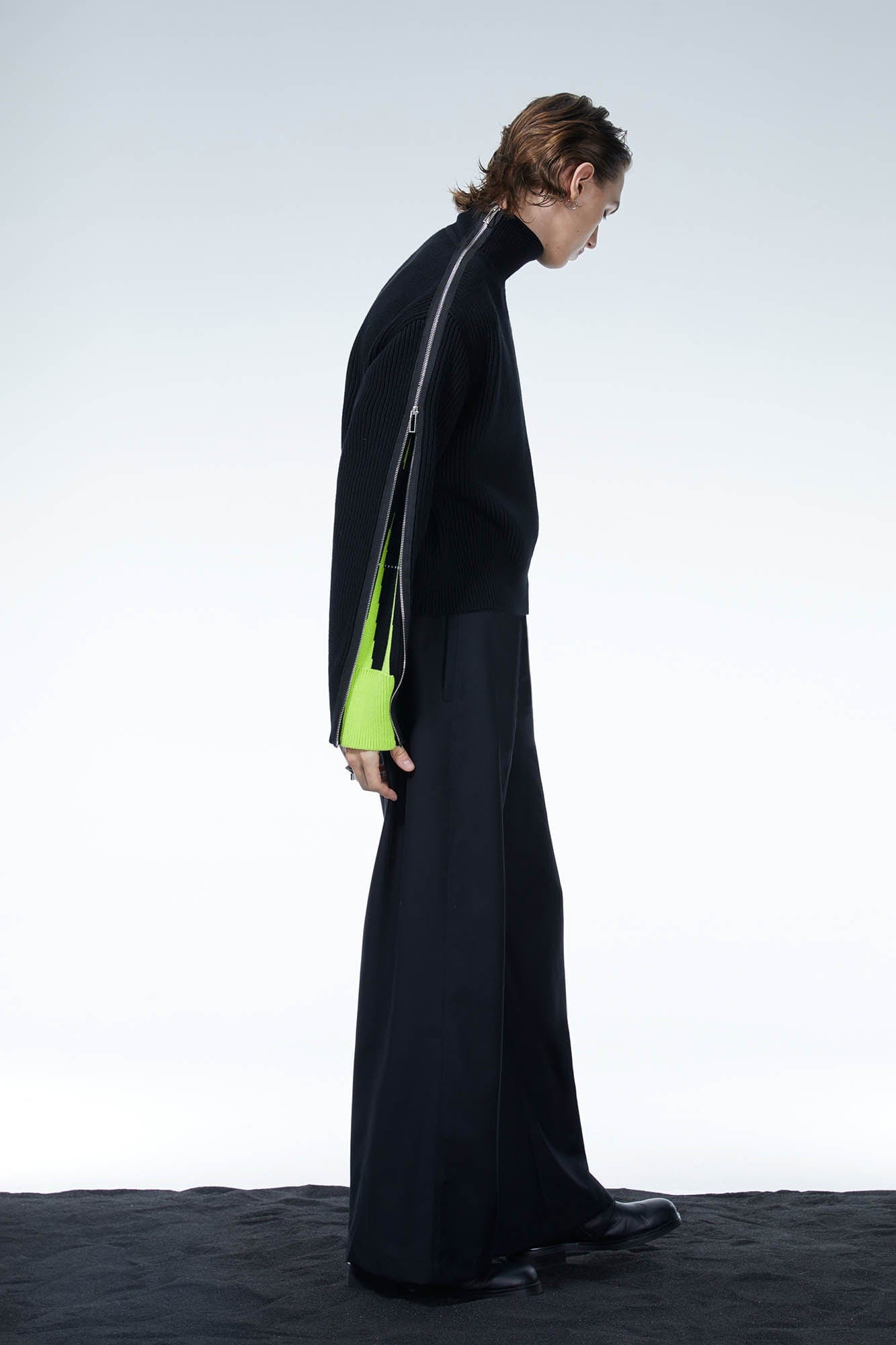 LOSTNFOUND Paneled Side-Zip Mock Neck Sweater