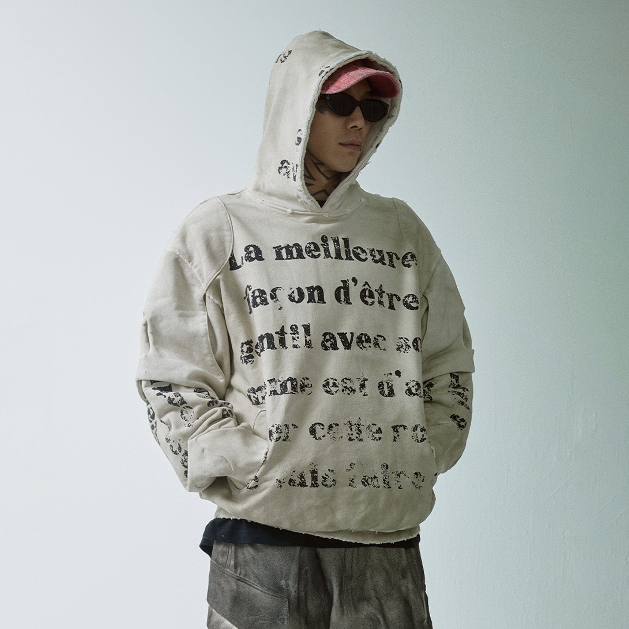F2CE Distressed Layered Slogan Hoodie