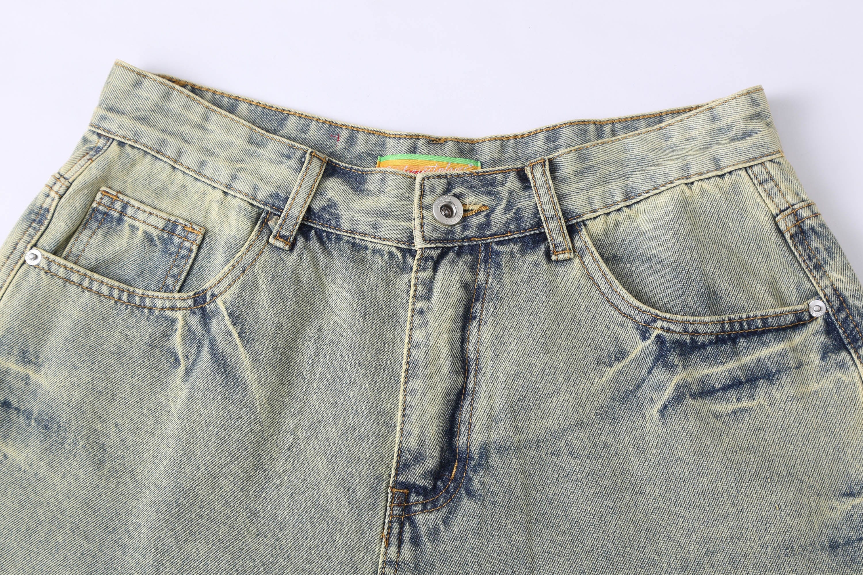 CLP Washed Ripped Knee-Length Denim Shorts
