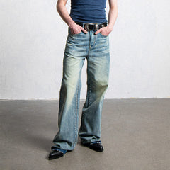 LEONSENSE Raw Edge Washed Flared Jeans