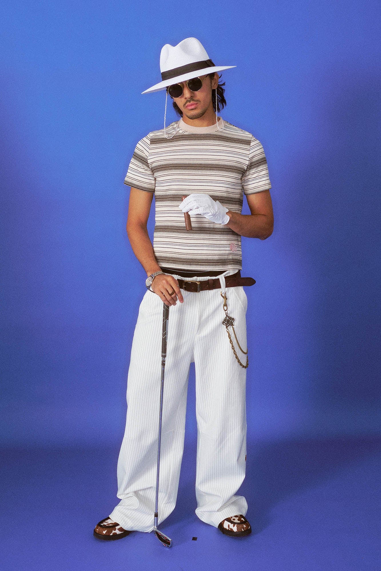 TRECLUB Retro Striped Straight-Leg Trousers