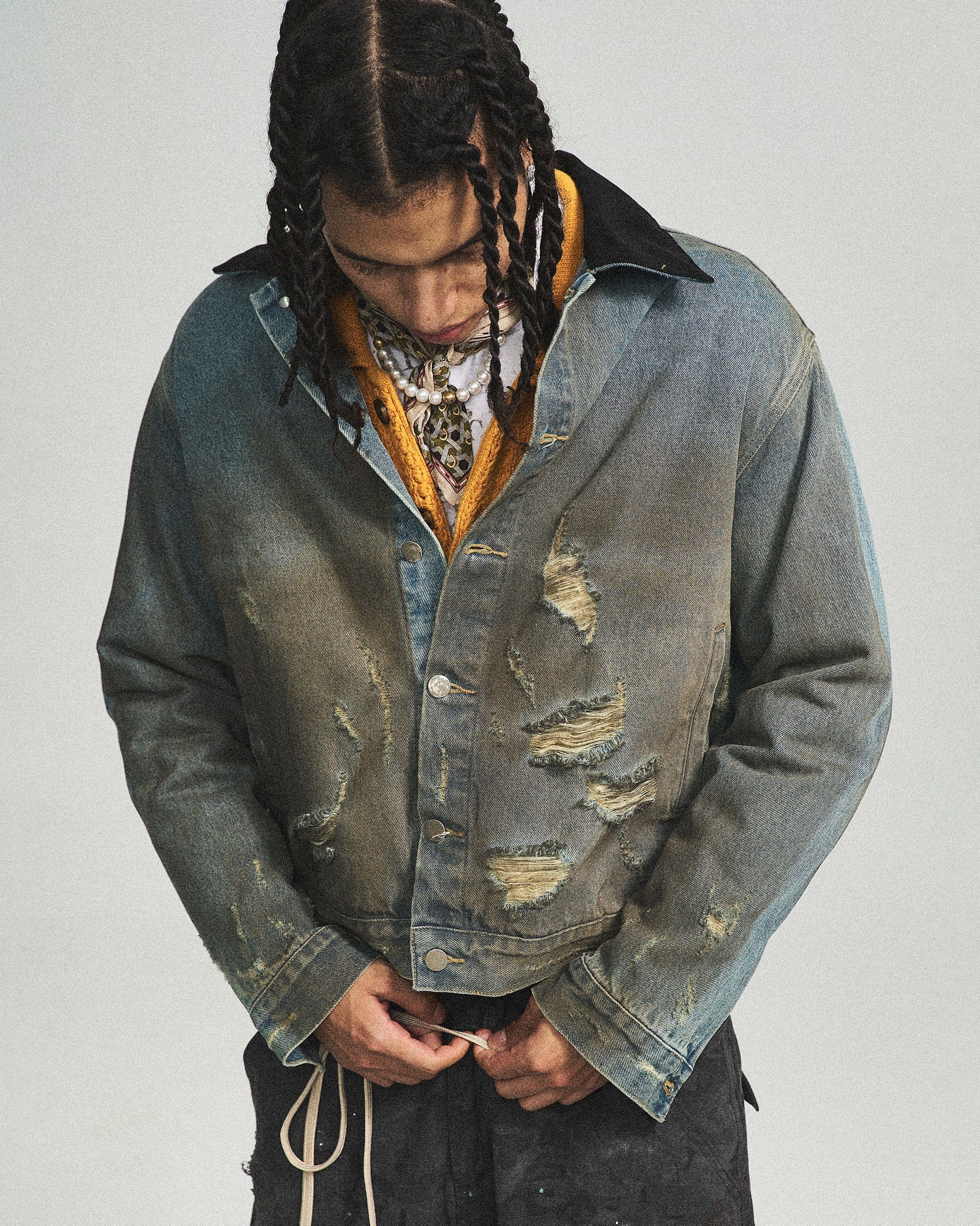 STEEPC Distressed Washed Denim Jacket