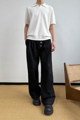 KREATE Retro Button-Fly Pleated Wide-Leg Jeans