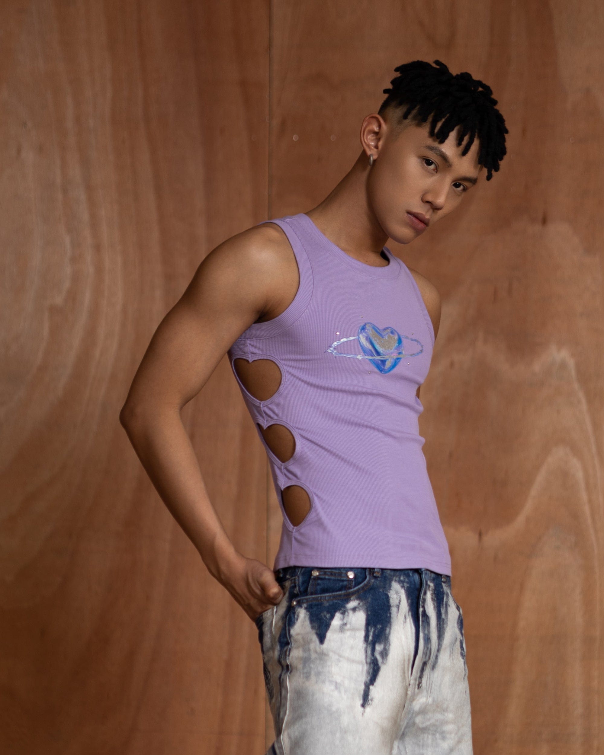 CLP Metallic Heart Slim Hollowed Tank Top Purple