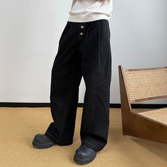 KREATE Retro Button-Fly Pleated Wide-Leg Jeans
