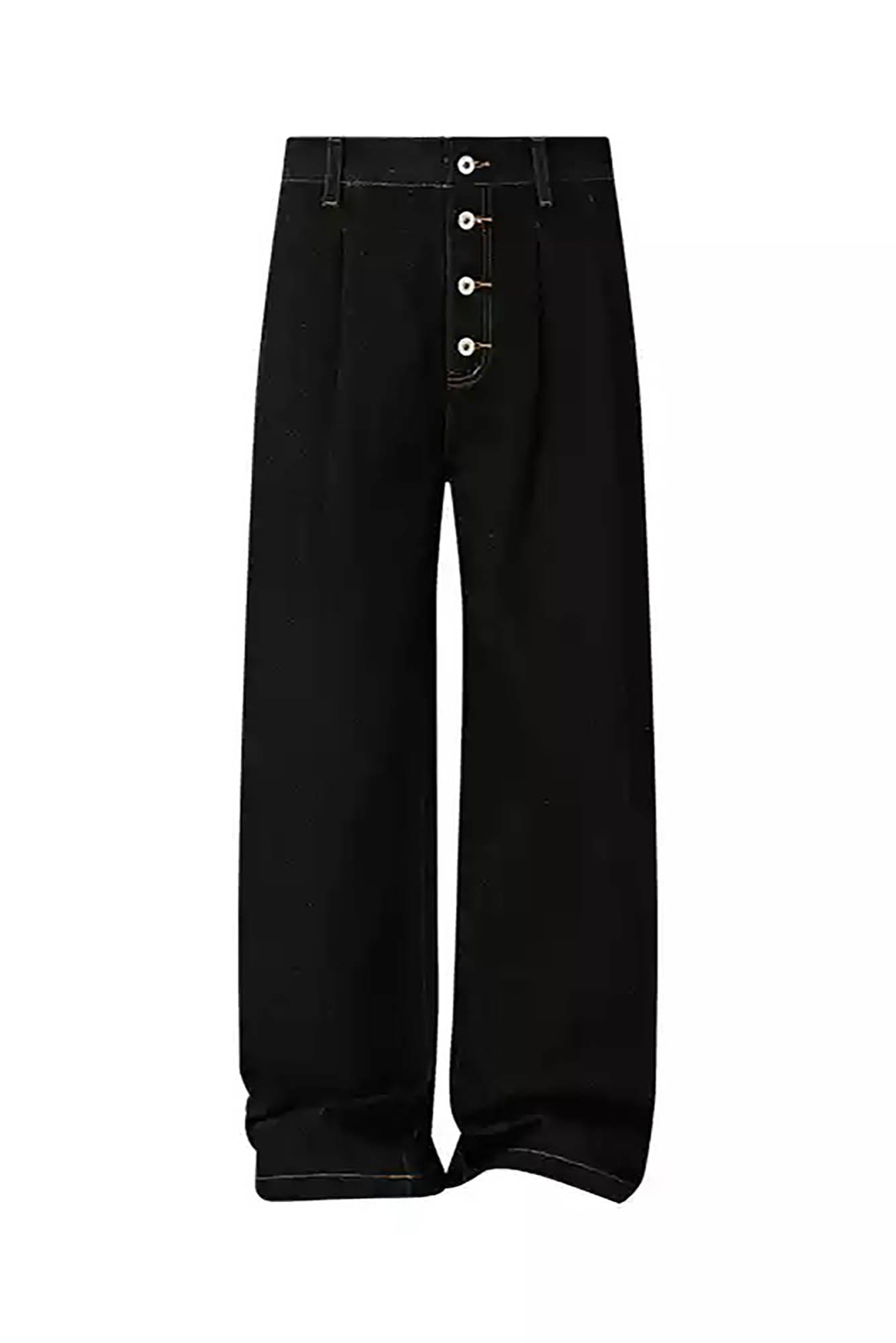 KREATE Retro Button-Fly Pleated Wide-Leg Jeans