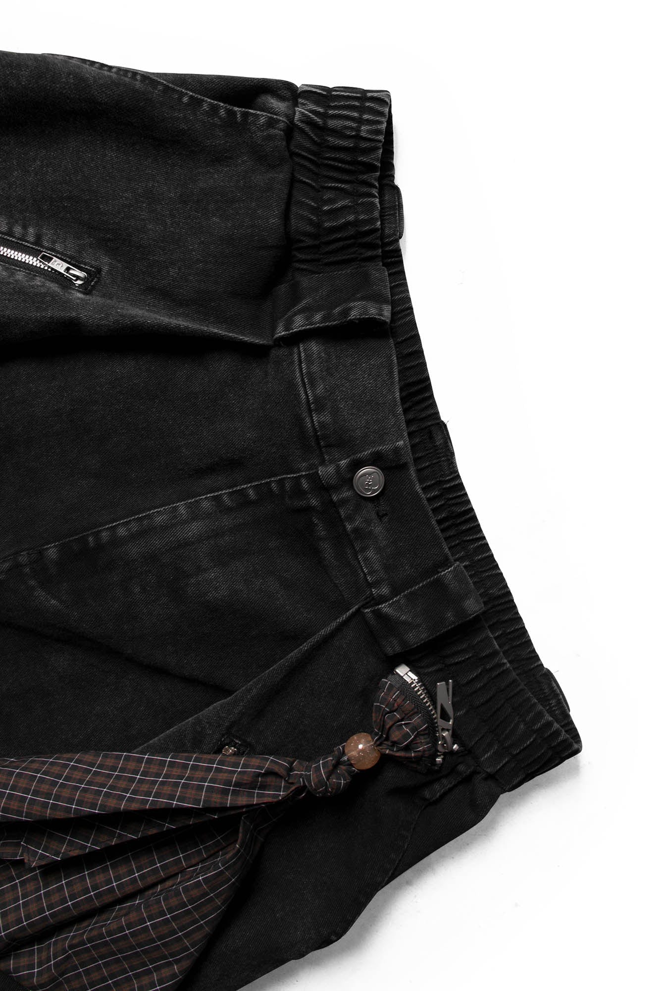 RELABEL Detachable Scarf Washed Multi-Pocket Wide-Leg Shorts