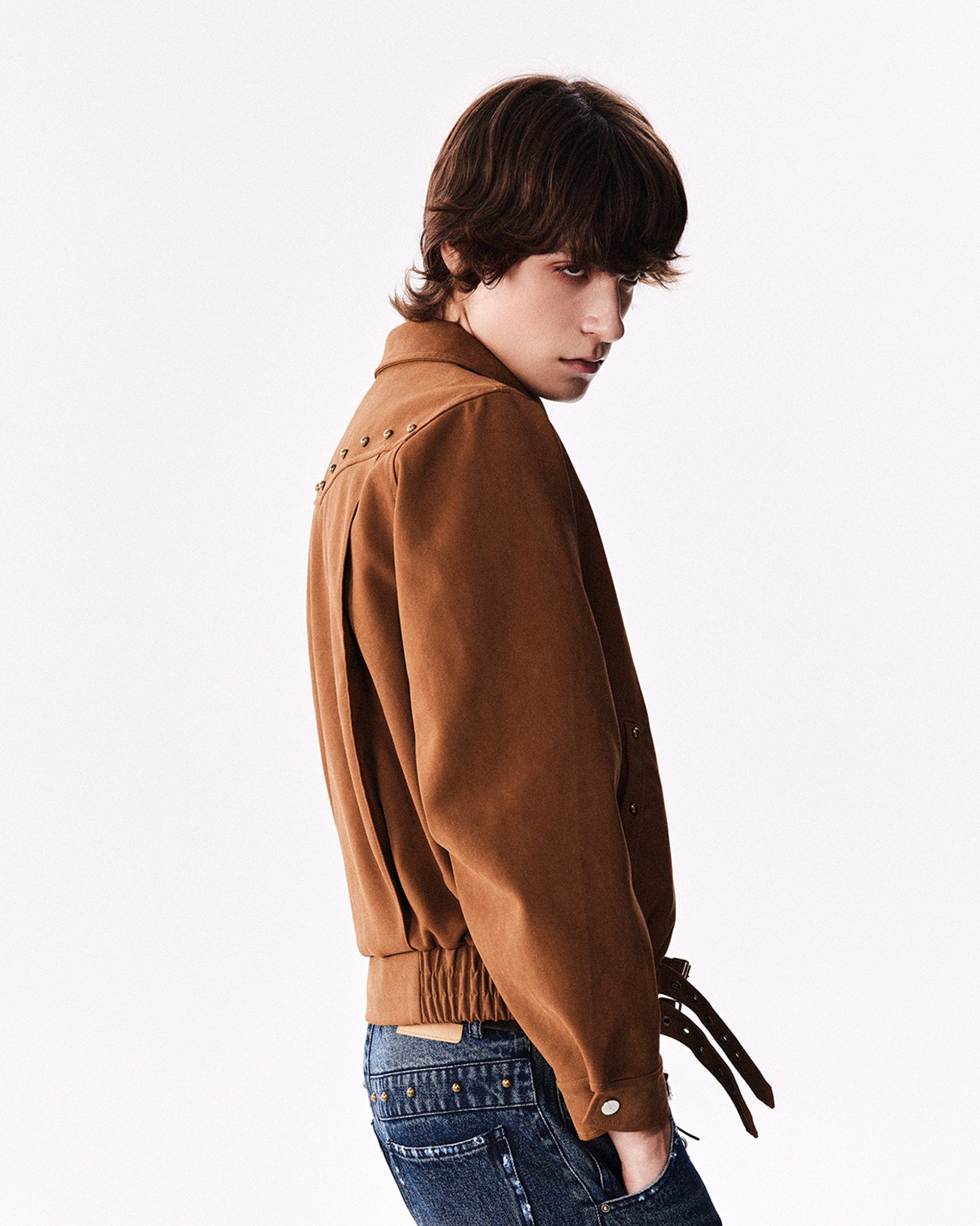 RICHILL Faux Suede Asymmetrical Zipper Rivet Jacket