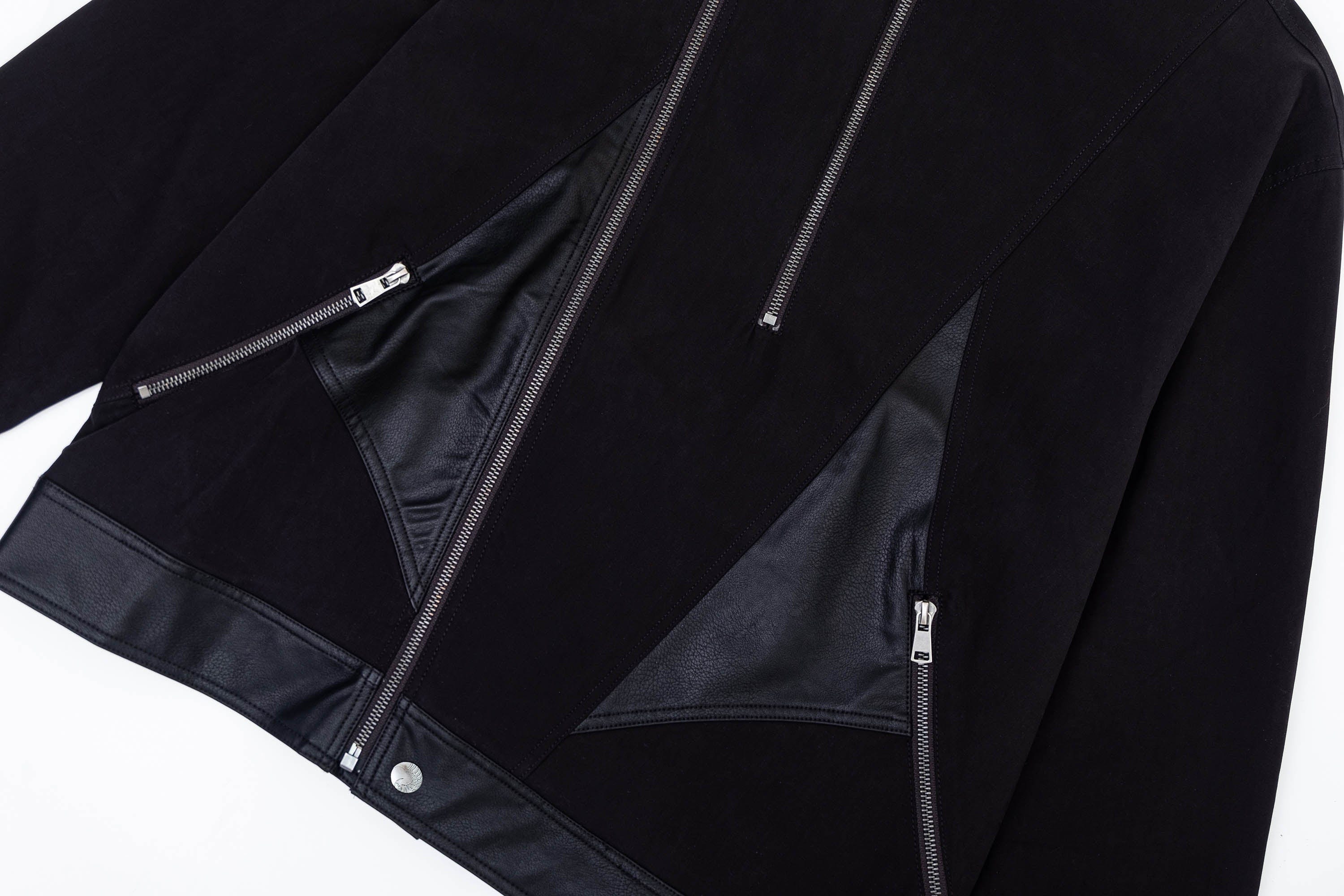 IN EXISTENCE Multi-Zip Asymmetrical Spliced Leather Biker Jacket