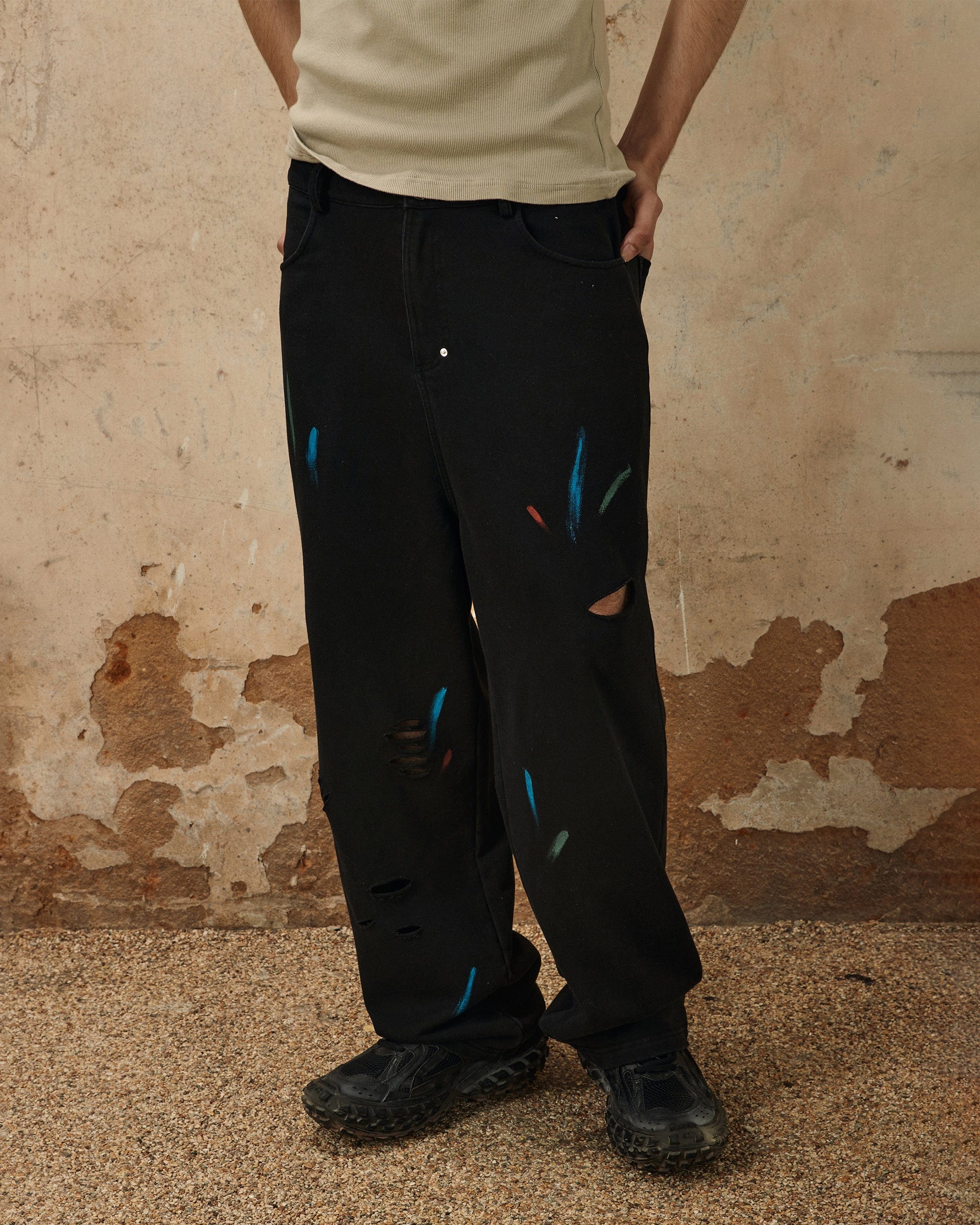 OVDY Classic Paint-Splattered Ripped Pants