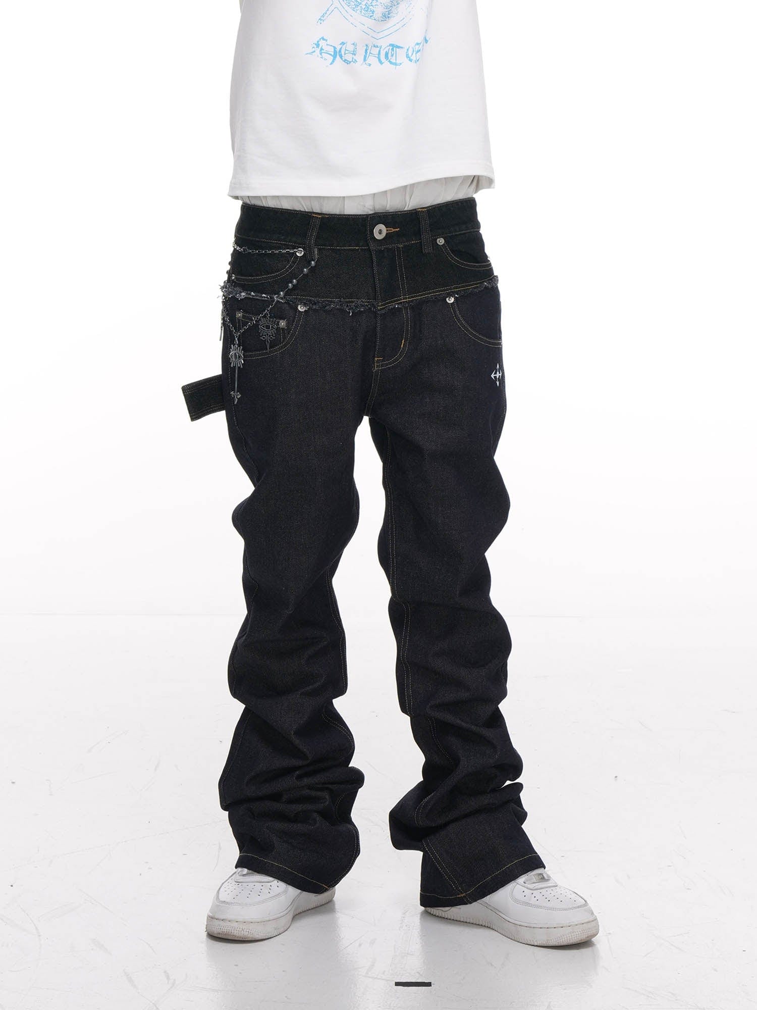 PHANTOMHUNTER Double-Waist Spliced Straight-Leg Fitted Jeans