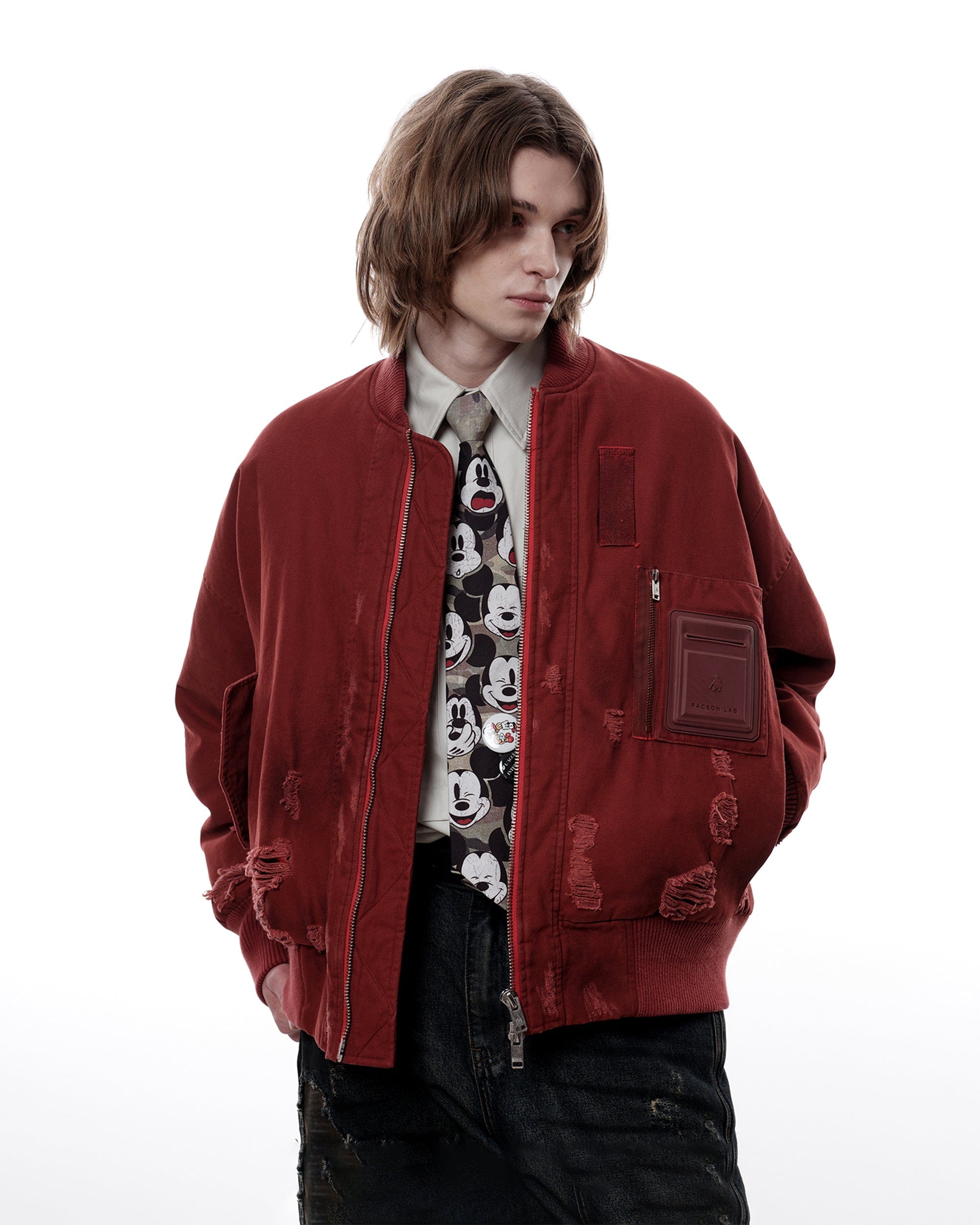 FACEONLAB Ripped MA-1 Jacket Red