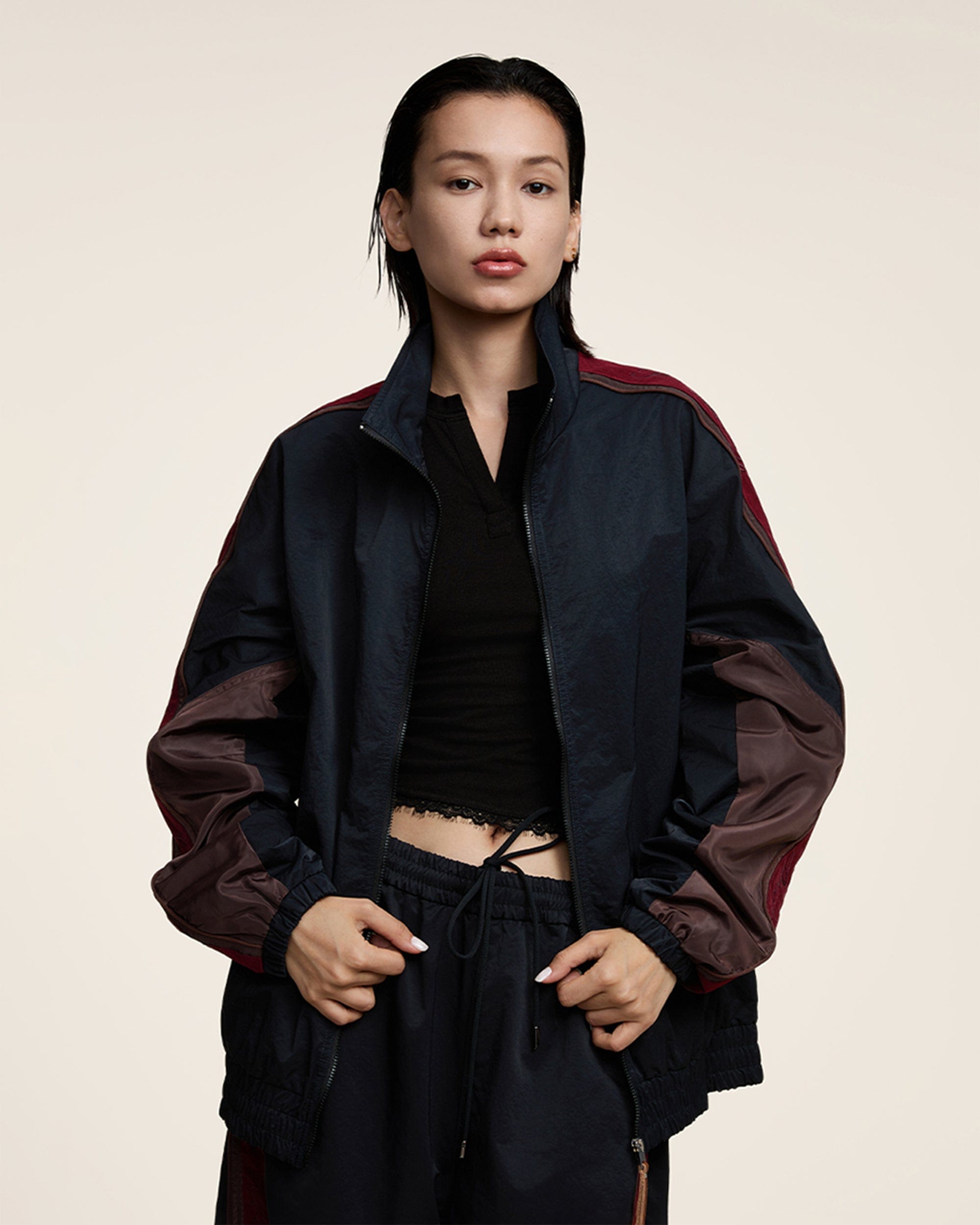 OPICLOTH Classic Color Block Stand Collar Jacket