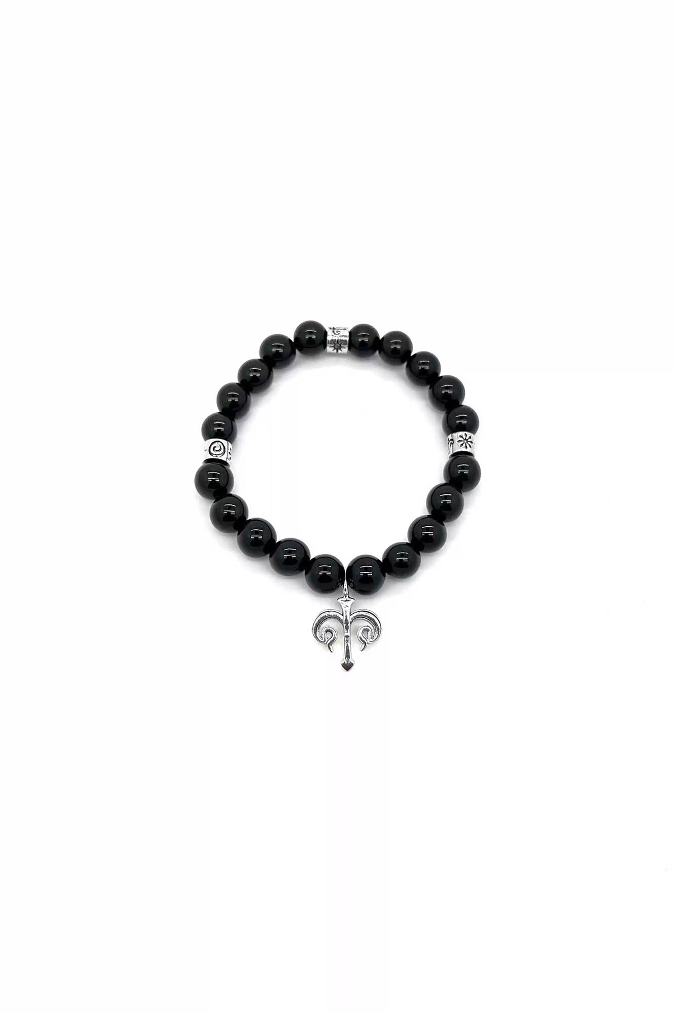 SCHWARZGOLD Trident Obsidian Beaded Bracelet