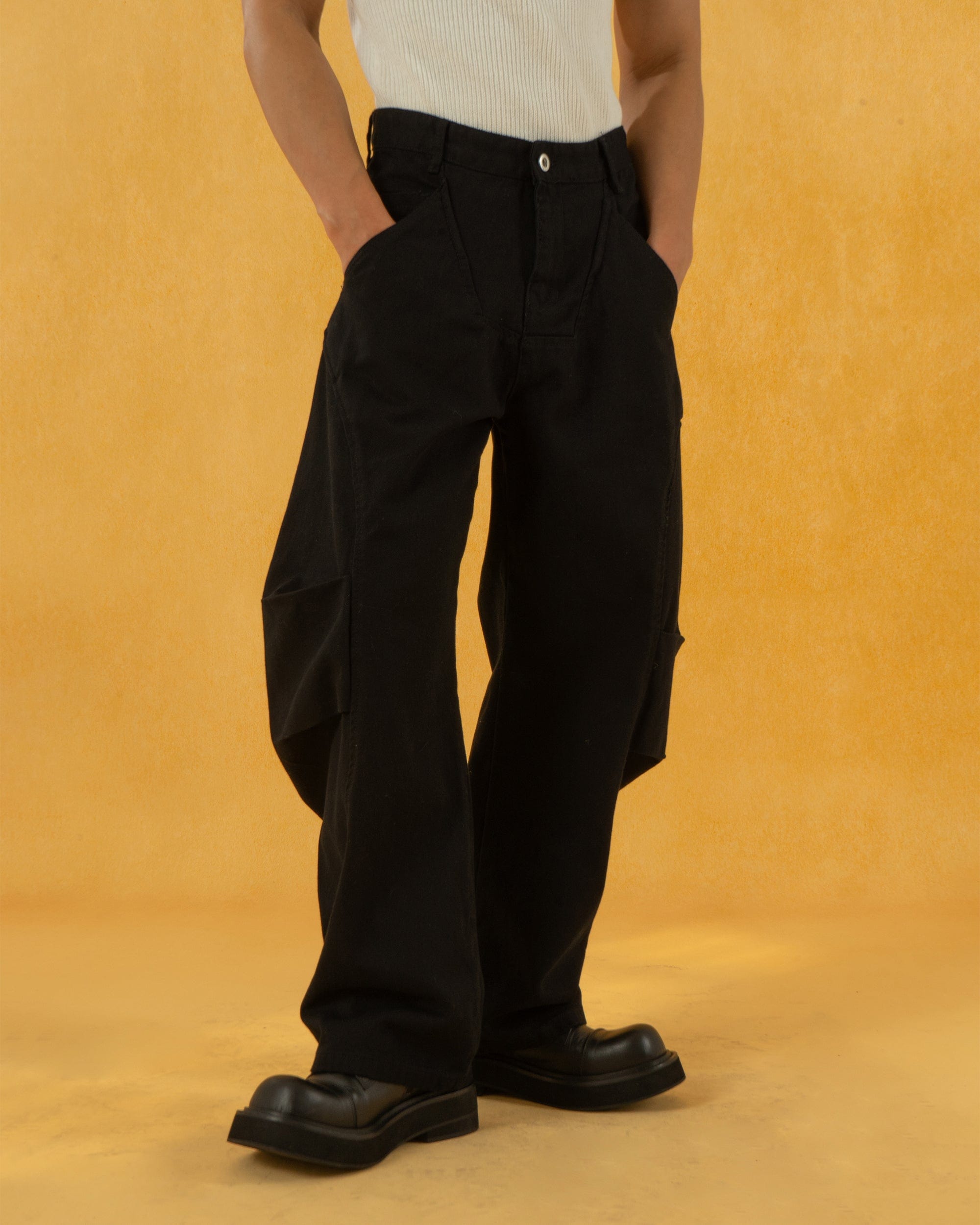 CLP Deconstructed Pleated Button Wide-Leg Pants