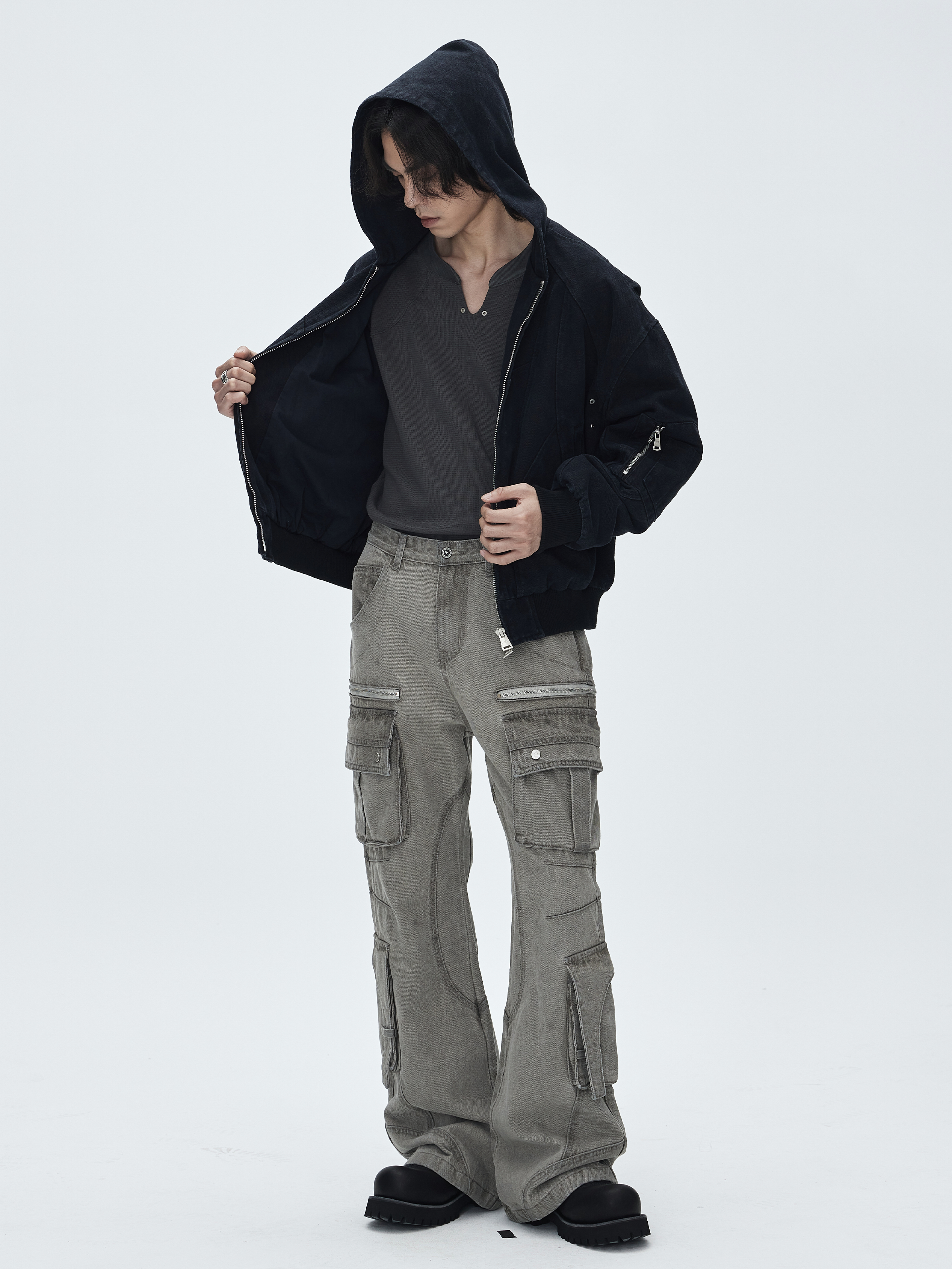 CATSSTAC Washed Multi-Pocket Utility Straight-Leg Jeans