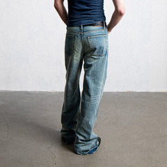 LEONSENSE Raw Edge Washed Flared Jeans