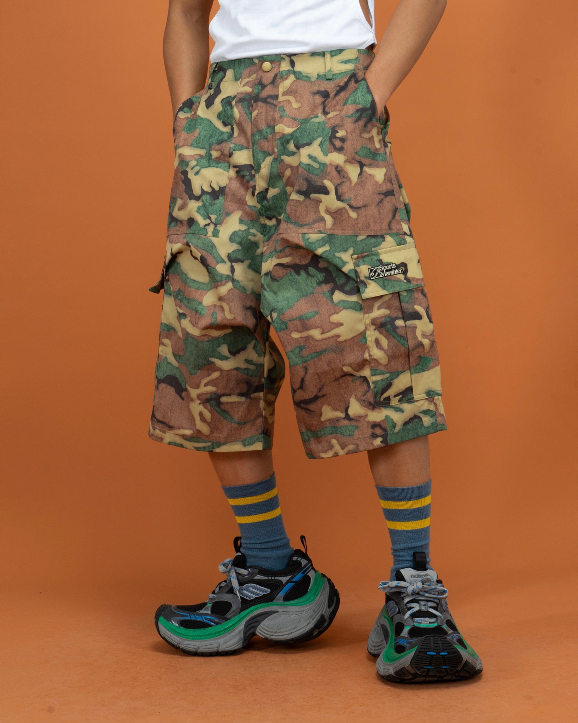 CLP Washed Crinkled Camo Cargo Shorts