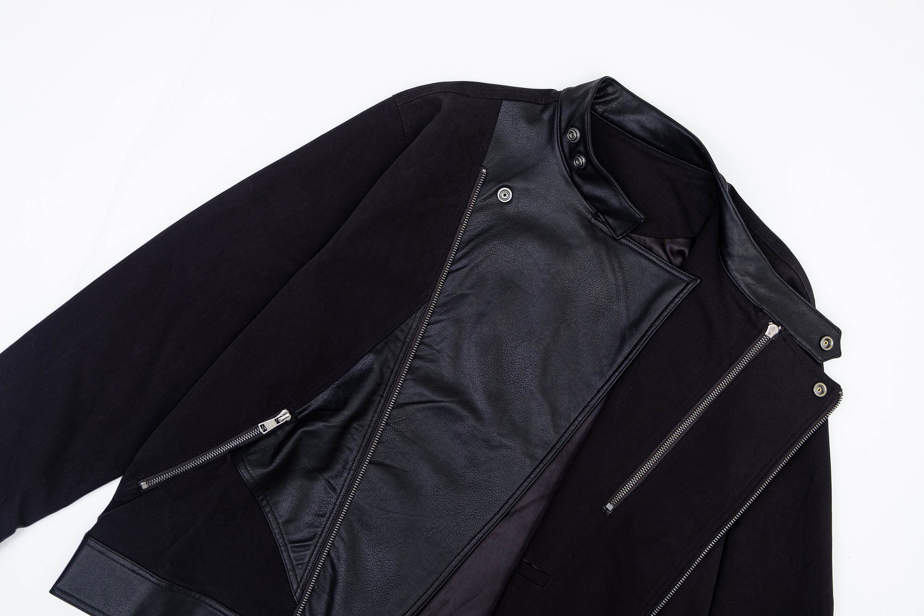 IN EXISTENCE Multi-Zip Asymmetrical Spliced Leather Biker Jacket