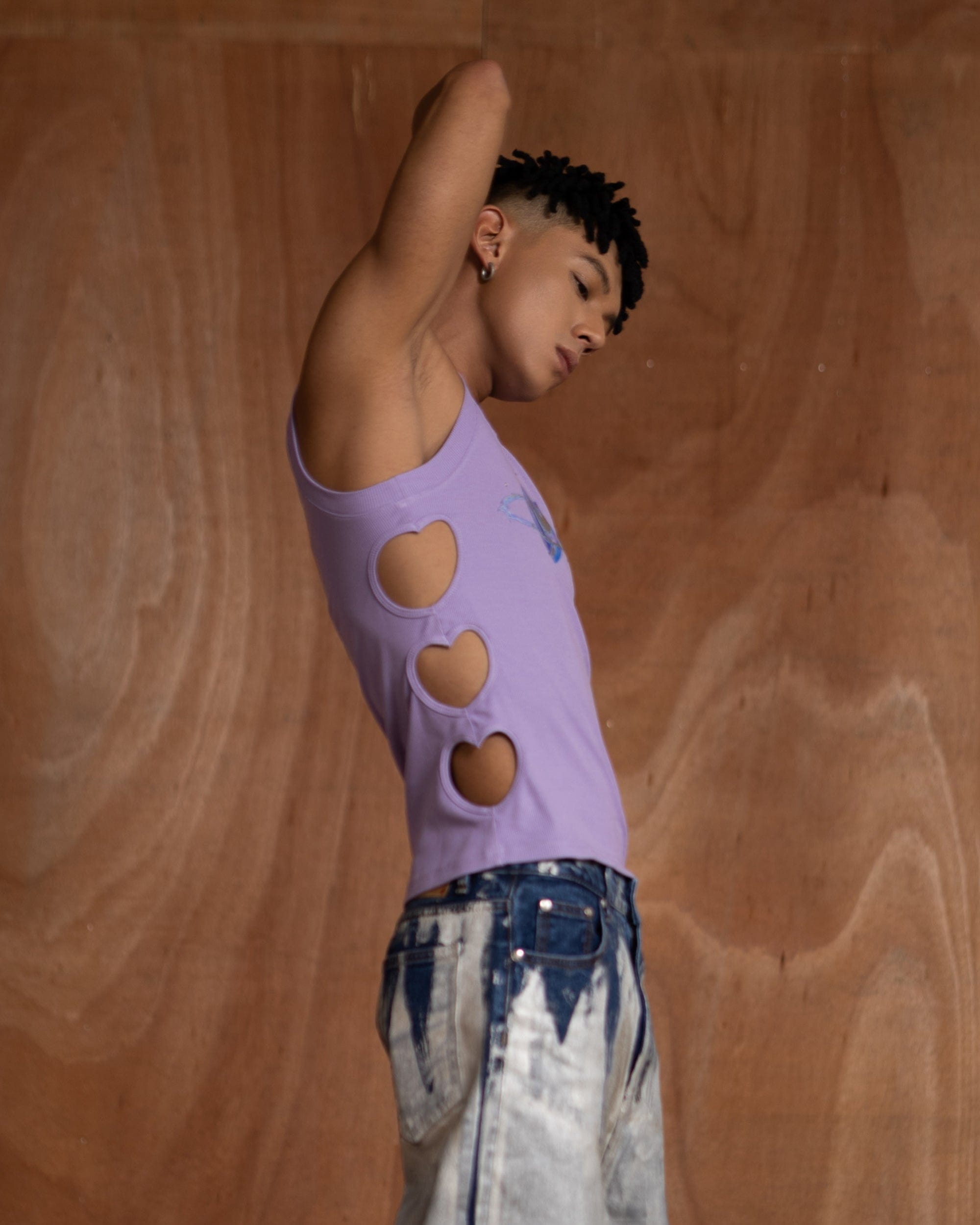 CLP Metallic Heart Slim Hollowed Tank Top Purple