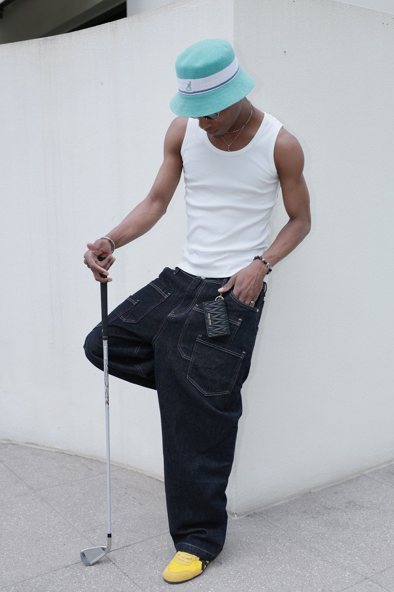 STEEPC Layered-Pockets Double-Waistband Raw Jeans