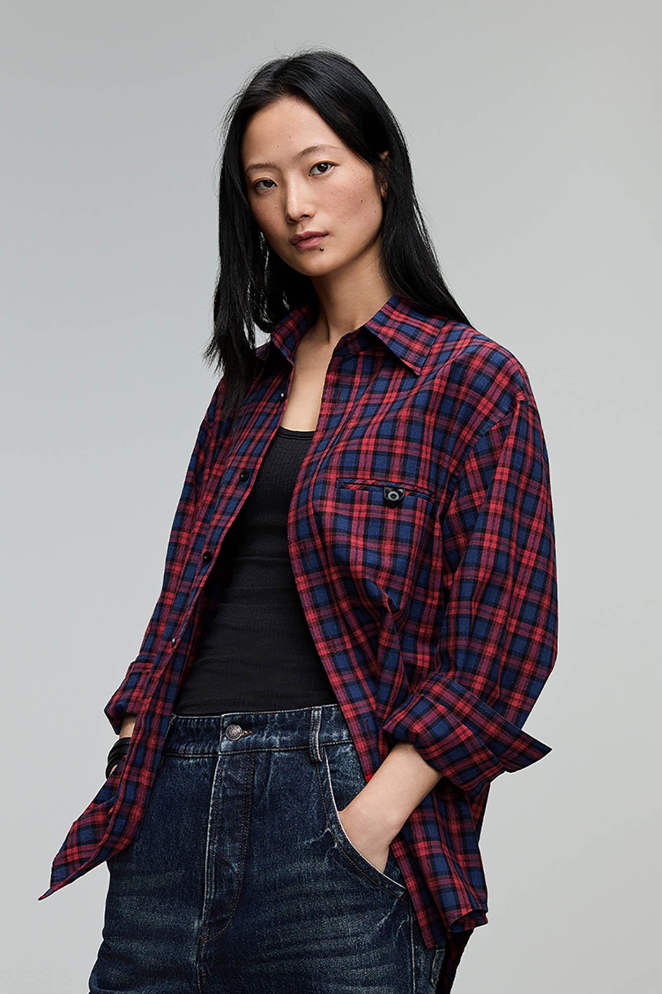 OPICLOTH Plaid Oversized Button-Up Shirt