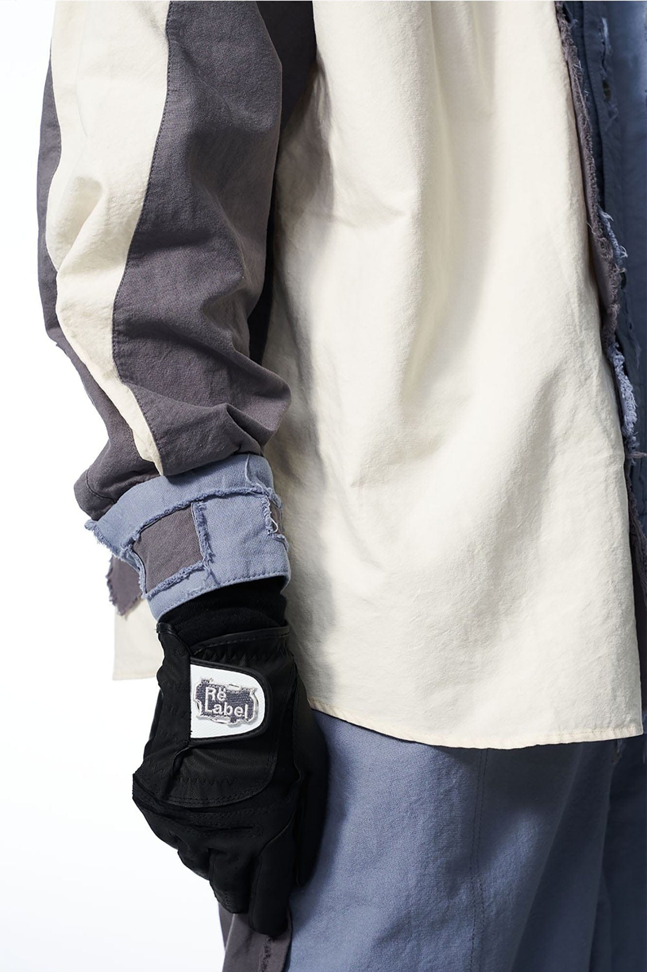 RELABEL Deconstructed Paneled Raw-Edge Frayed Shirt