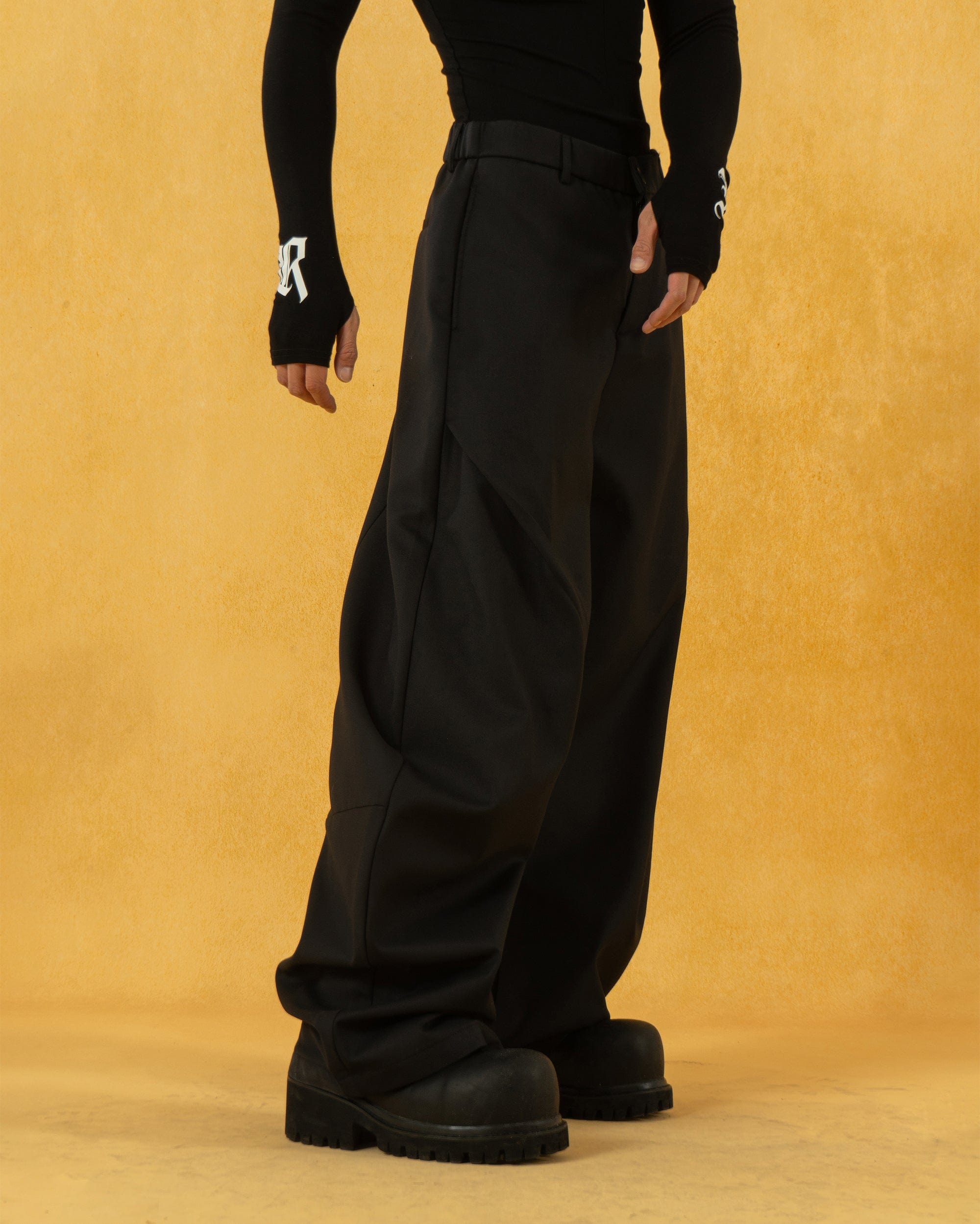 CLP Curved Crinkled Floor-Length Trousers