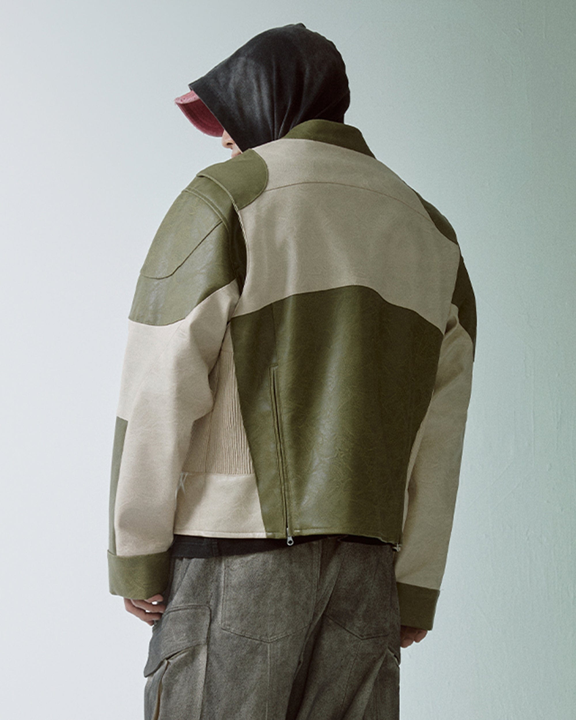F2CE Modern Deconstructed Faux Leather Biker Jacket